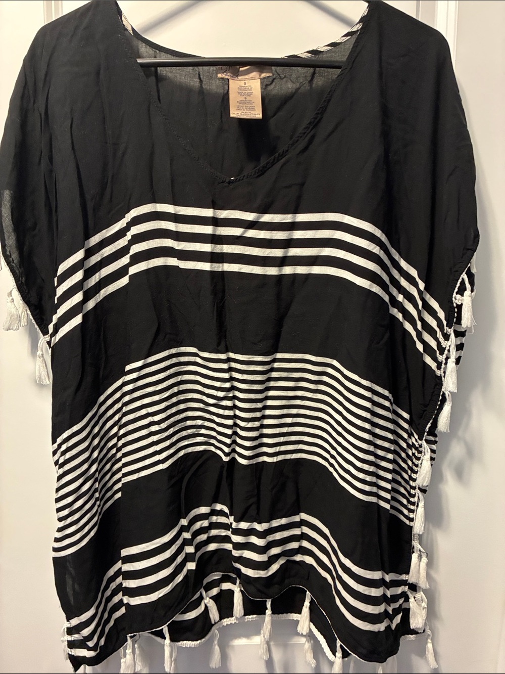 Women's Black & White Striped Tassel pool cover